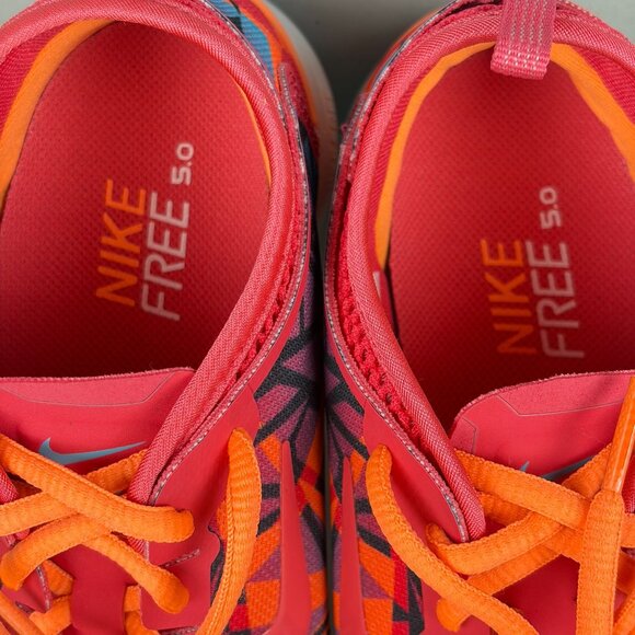 Nike Free 5.0 TR Fit 4 Print Running Shoes Womens 8 Orange Pink Blue Like New - Picture 8 of 10